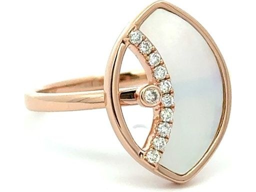 18K Rose Gold Ring with Mother of Pearl and Natural Diamonds – Eye-Shaped Design