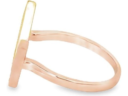 18K Rose Gold Open Ring with Rectangle Mother of Pearl and Natural Diamonds