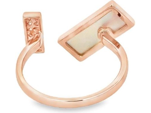 18K Rose Gold Open Ring with Rectangle Mother of Pearl and Natural Diamonds