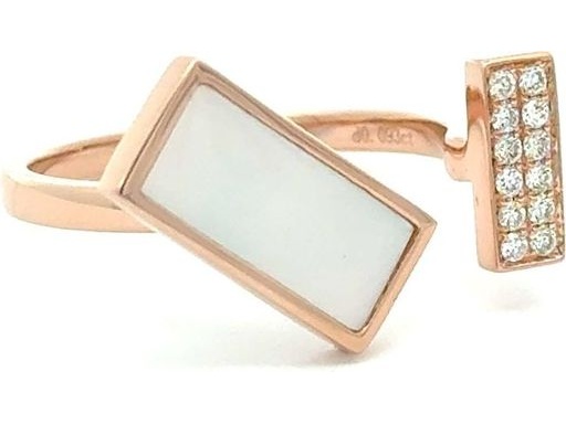 18K Rose Gold Open Ring with Rectangle Mother of Pearl and Natural Diamonds