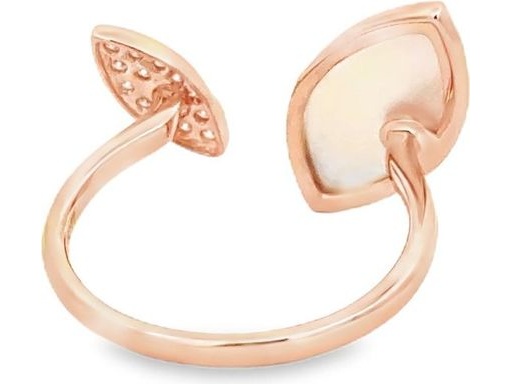 18K Rose Gold Open Ring with Marquise Mother of Pearl and Natural Diamonds