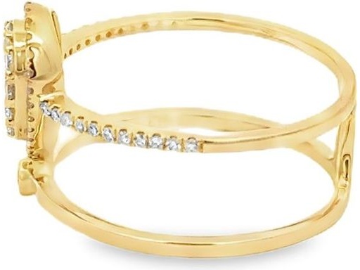 18K Yellow Gold Pear-Shaped Double Band Ring with Natural Diamond Clusters