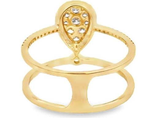 18K Yellow Gold Pear-Shaped Double Band Ring with Natural Diamond Clusters