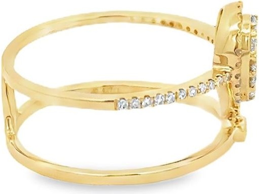 18K Yellow Gold Pear-Shaped Double Band Ring with Natural Diamond Clusters