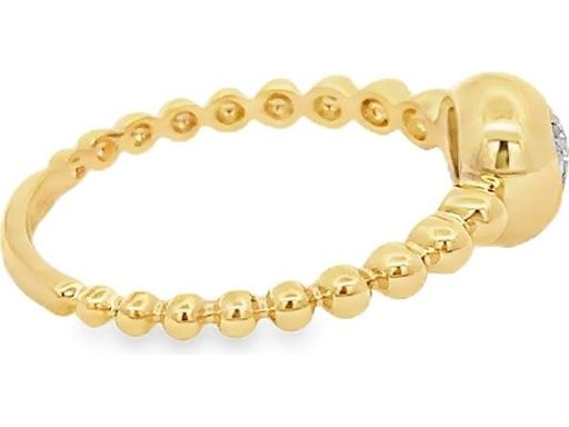 18K Yellow Gold Beaded Band Ring with Natural Diamonds