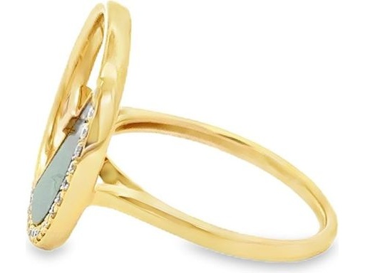 18K Yellow Gold Ring with Natural Diamonds, Green Malachite & Pink Sapphire Accent