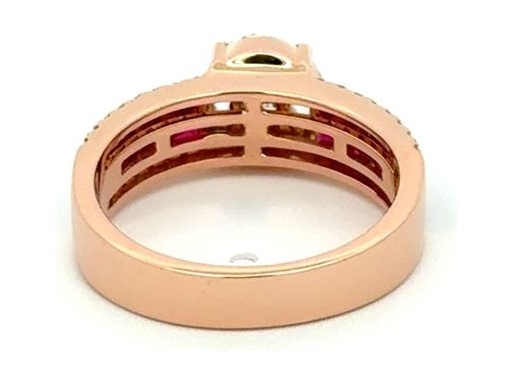 18K rose gold natural marquise and princess-cut diamonds with princess-cut red rubies and accent diamonds engagement ring