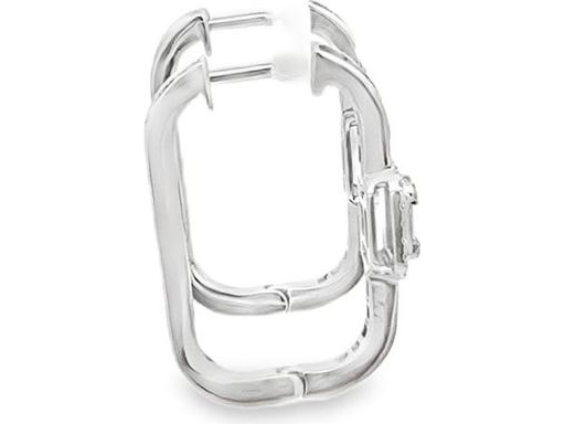 18K White Gold Hoop Earrings with Natural Baguette and Round Diamonds and Blue Sapphires