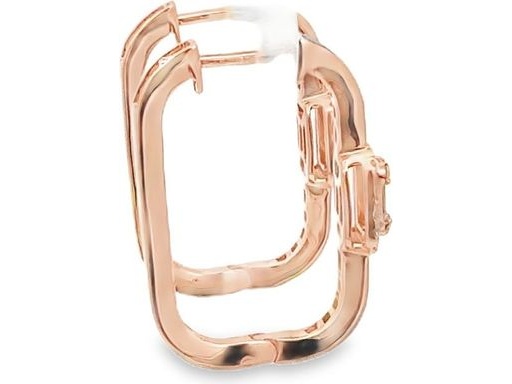 18K Rose Gold Hoop Earrings with Natural Baguette and Round Diamonds and Multi-Color Stones