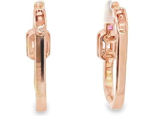 18K Rose Gold Hoop Earrings with Natural Baguette and Round Diamonds and Multi-Color Stones