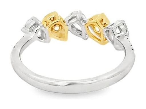 18K White Gold Ring with Natural Fancy Yellow and White Pear-Shaped Diamonds and Diamond Band