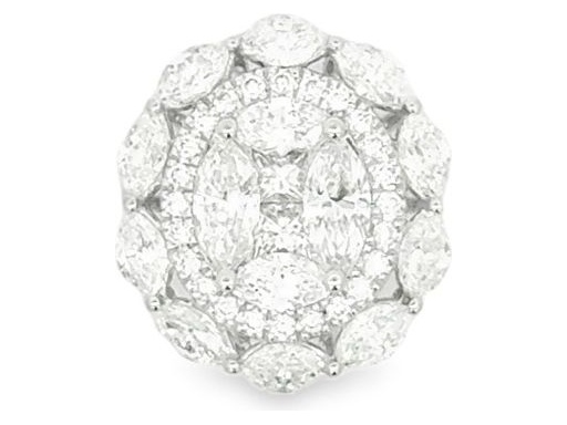 18K White Gold Convertible Ring Pendant with Natural Marquise, Princess, and Round Diamonds