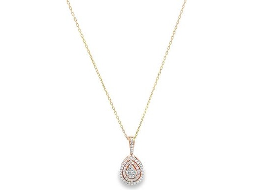 18K Rose Gold Reversible Teardrop Pendant Necklace with Natural Diamonds & Invisible-Set Red Rubies (Marquise, Princess & Round Cut)