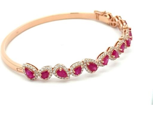 18K Rose Gold Bangle with Natural Round Diamonds and Pear-Shaped Rubies