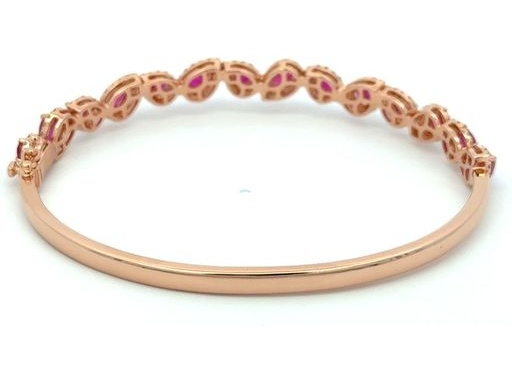 18K Rose Gold Bangle with Natural Round Diamonds and Pear-Shaped Rubies