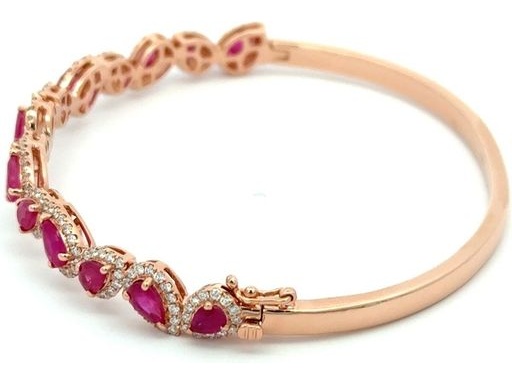 18K Rose Gold Bangle with Natural Round Diamonds and Pear-Shaped Rubies