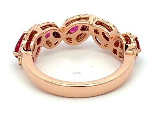 18K Rose Gold Ring with Natural Round Diamonds and Pear-Shaped Rubies