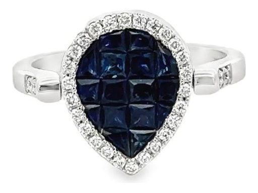 18K White Gold Reversible Ring with Natural Round, Marquise, and Princess Cut Diamonds – Sapphire Back
