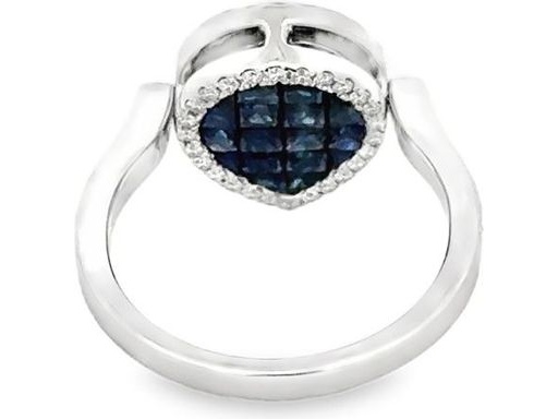 18K White Gold Reversible Ring with Natural Round, Marquise, and Princess Cut Diamonds – Sapphire Back