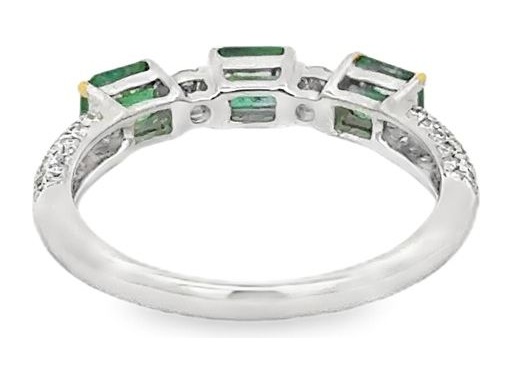 18K White Gold Ring Featuring Natural Diamonds and Emeralds
