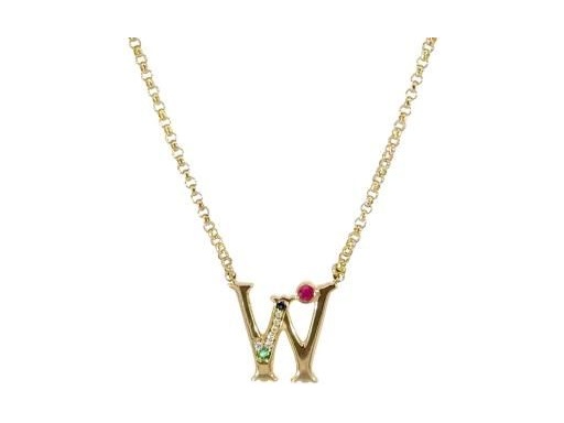 18k yellow gold W necklace with natrual diamons,emerald and ruby