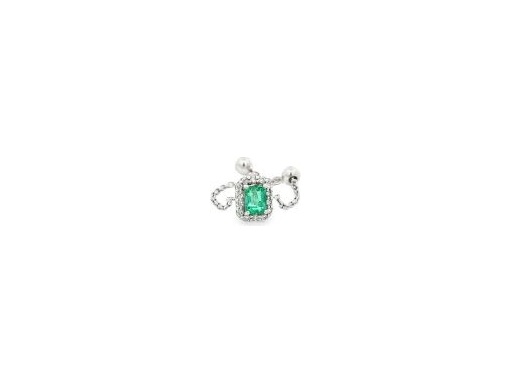 18K White Gold Adjustable Halo Chain Ring with Natural Diamonds and Emerald
