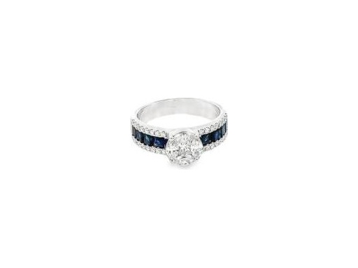 18K white gold natural marquise and princess-cut diamonds with princess-cut blue sapphires and accent diamonds engagement ring
