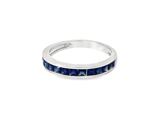 18K White Gold Band Ring with Channel-Set Blue Sapphires