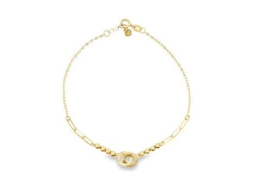 18K Yellow Gold Modern Mixed-Link Bracelet with Beads and Center Ring