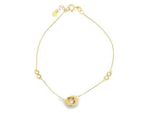 18K Yellow Gold Bracelet with Open Ring Charm and Double Loop Accents