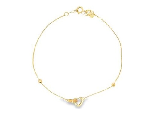 18K Yellow Gold Bracelet with Interlocked Heart and Ring Charm