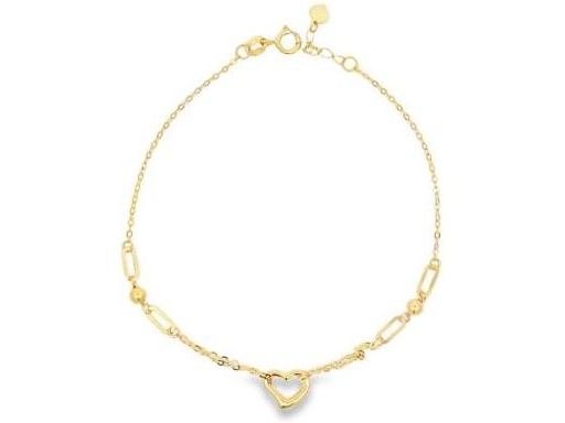 18K Yellow Gold Bracelet with Open Heart Charm and Double Chain Center