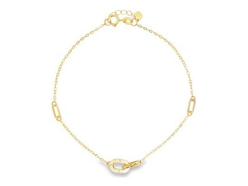 18K Yellow Gold Bracelet with Interlocked Oval Links and Bar Accents