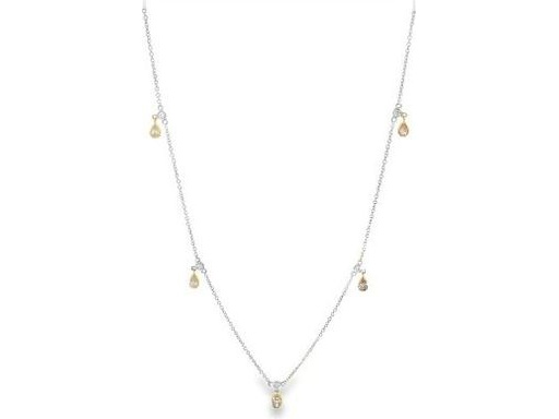 18K White Gold Necklace with All-Natural Diamond Oval & Pear Charms