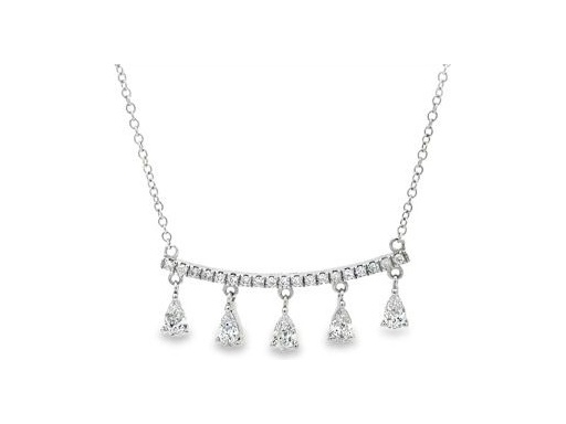 18K White Gold Necklace with All-Natural Diamonds and Pear-Shaped Drops