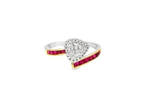 18K White Gold Heart Design Ring with Natural Diamonds and Rubies