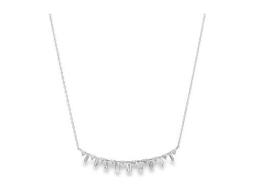 18K White Gold Necklace with Natural Round and Tapered Baguette Diamonds