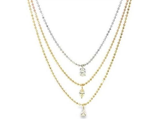 18K Tri-Color Gold Layered Necklace with All Natural Diamonds