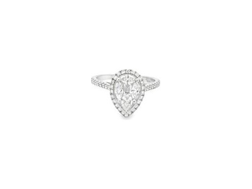 18K White Gold Pear-Shaped Ring with Natural Marquise, Pear, Baguette, and Round Diamonds in Halo Design