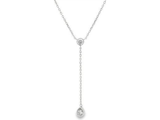 18K White Gold Drop Necklace with Natural Diamonds