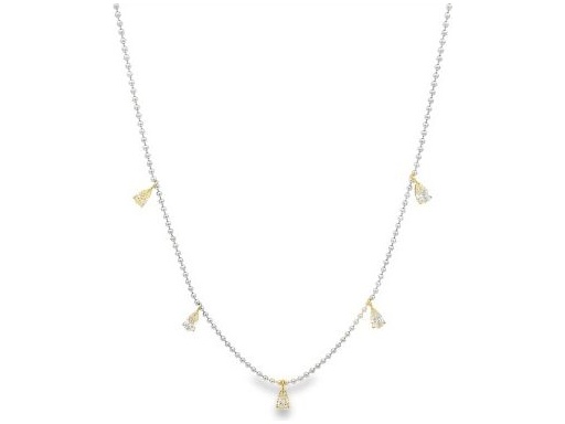 18K White Gold Chain Necklace with Natural Pear-Shaped Diamonds