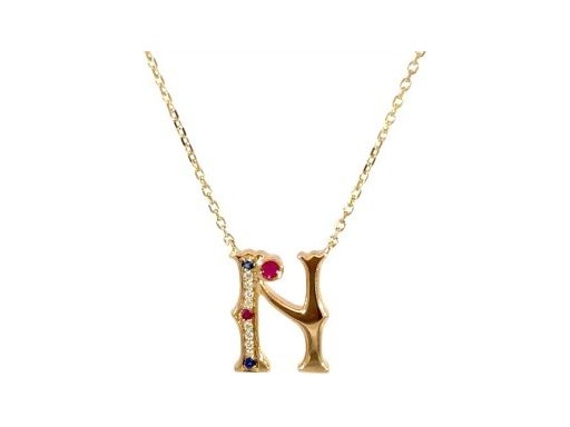 18 k Yellow Gold N necklace with Natural Diamonds &‌ ruby & Saphire 