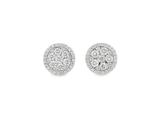 18K White Gold Pavé-Set Cluster Earrings with Natural Round Diamonds