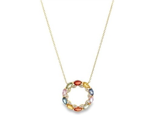 18K Yellow Gold Necklace with Natural Diamonds and Multicolor Gemstones