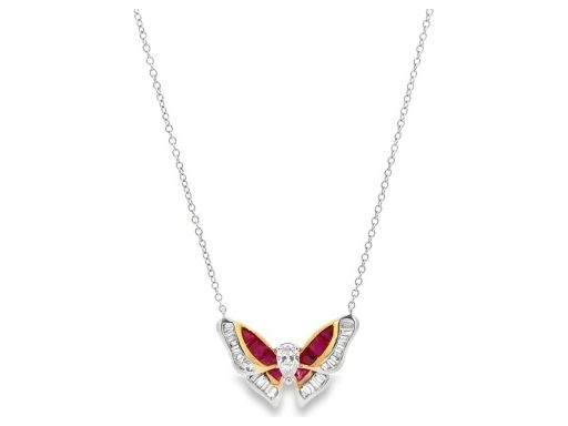 18K White Gold Butterfly Necklace with Natural Sapphires and Diamonds