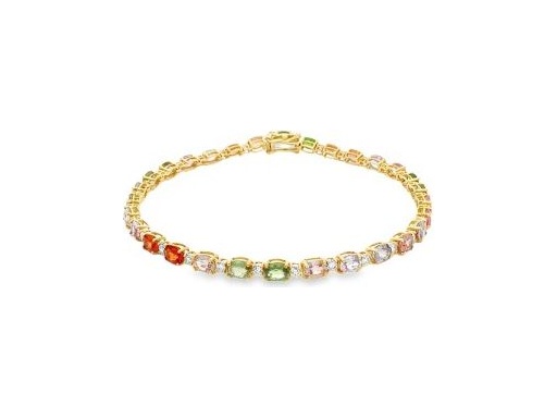 18K Yellow Gold Bracelet with Natural Multi-Color Gemstones and Diamonds