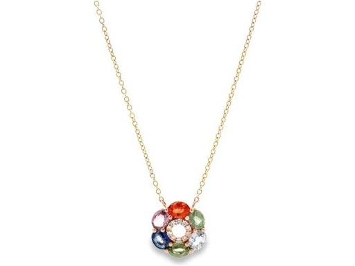 18K Rose Gold Necklace with Natural Multi-Color Gemstones and Diamonds