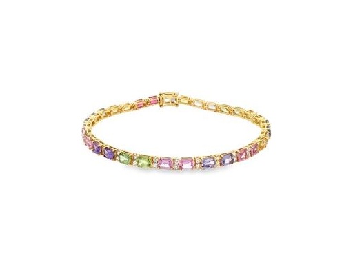 18K Yellow Gold Bracelet with Natural Multi-Colored Gemstones and Diamonds