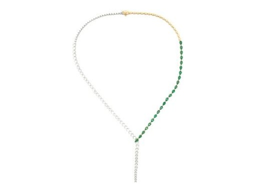 18K Yellow Gold Necklace with Natural Diamonds and Emeralds