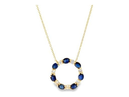 18K Yellow Gold Necklace with Blue Sapphires and Natural Diamonds